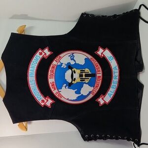 VTG Gold Wing Touring Association Alberta Large Logo Black Suede Vest (Size 44)